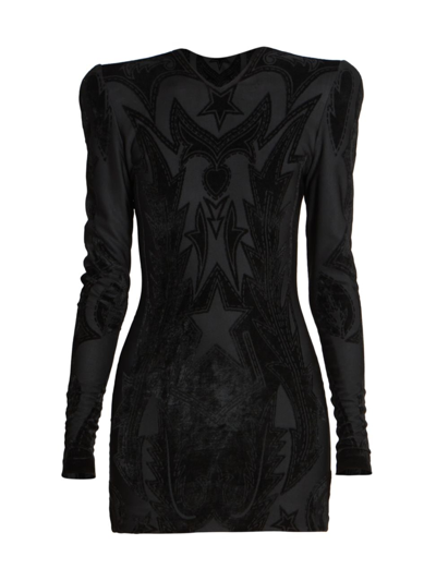 Balmain Women's Velvet Baroque Jersey Minidress In Black  