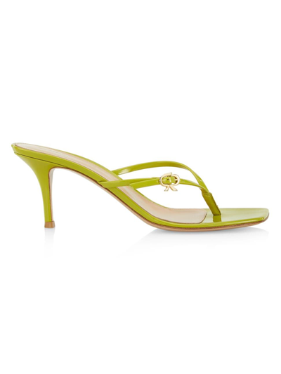 Gianvito Rossi Women's Ribbon 70mm Patent Leather Thong Sandals In Pistacchio