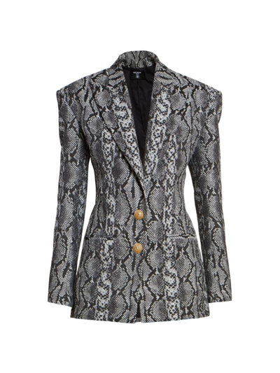 Balmain Python-print 2 Button Fitted Blazer In Lt Grey