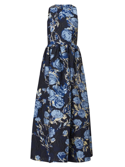 Shoshanna Serra Sleeveless A-line Floral Jacquard Gown In Navybluegold