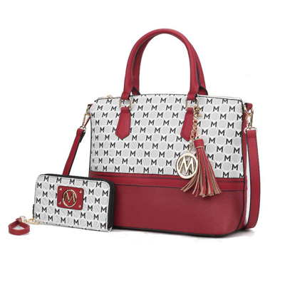 Mkf Collection By Mia K Saylor Circular M Emblem Print Women's Tote Bag With Matching Wristlet Wallet - 2 Pieces In Red