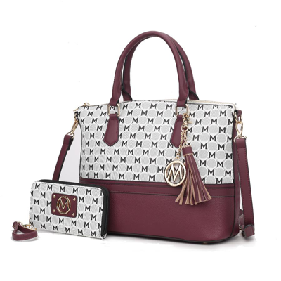 Mkf Collection By Mia K Saylor Circular M Emblem Print Women's Tote Bag With Matching Wristlet Wallet - 2 Pieces In White