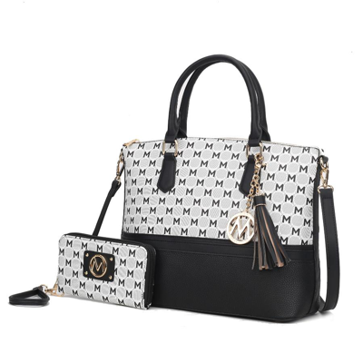 Mkf Collection By Mia K Saylor Circular M Emblem Print Women's Tote Bag With Matching Wristlet Wallet - 2 Pieces In Black