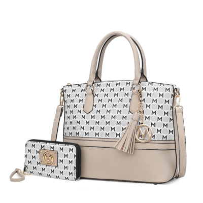 Mkf Collection By Mia K Saylor Circular M Emblem Print Women's Tote Bag With Matching Wristlet Wallet - 2 Pieces In Grey
