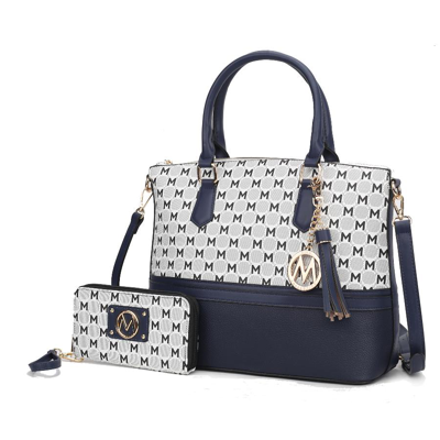Mkf Collection By Mia K Saylor Circular M Emblem Print Women's Tote Bag With Matching Wristlet Wallet - 2 Pieces In Blue