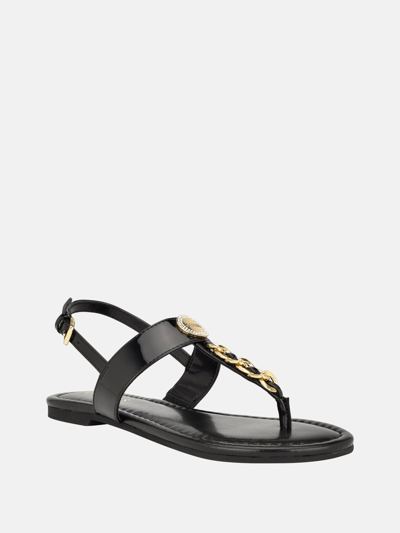 Guess Factory Livvy Chain T-strap Sandals In Black