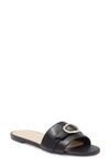 Stuart Weitzman Crystal Buckle Leather Slide In Black