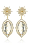 HOUSE OF FROSTED 14K GOLD PLATED STERLING SILVER WHITE TOPAZ & CITRINE FLORAL DROP EARRINGS
