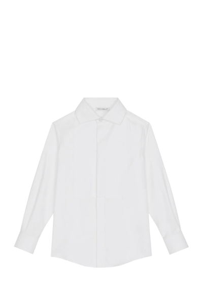 Dolce & Gabbana Kids' Poplin Jacquard Tuxedo Shirt With Dg Logo In White