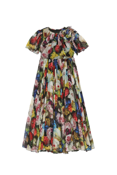 Dolce & Gabbana Kids' Dress With Flower Print In Multicolor