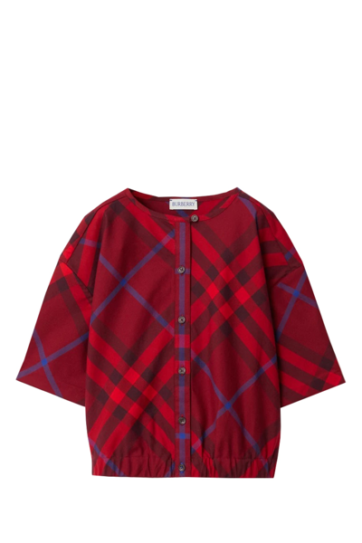 Burberry Kids' Check Cotton Blouse In Red