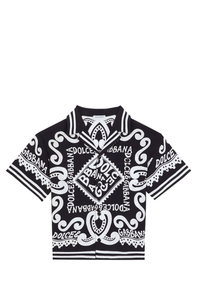 Dolce & Gabbana Kids' Javanese Shirt With Marine Print In Multicolor