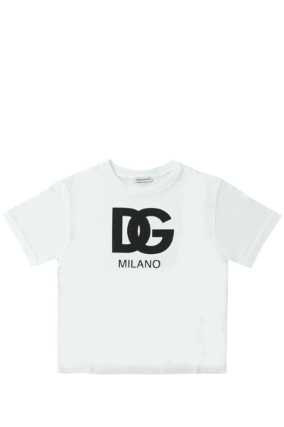 Dolce & Gabbana Kids' T-shirt With Dg Logo Print In White