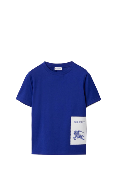 Burberry Kids' Equestrian Knight Cotton T-shirt In Blue