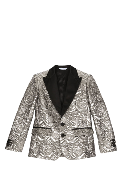 Dolce & Gabbana Kids' Metallic Jacquard Blazer In Silver