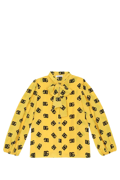 Dolce & Gabbana Kids' Dg-print Pussy-bow Shirt In Giallo