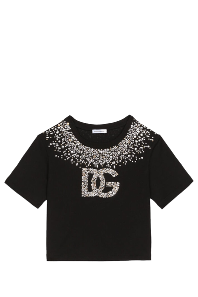 Dolce & Gabbana Kids' T-shirt In Jersey Con Logo Dg Jersey T-shirt With Dg Logo In Back