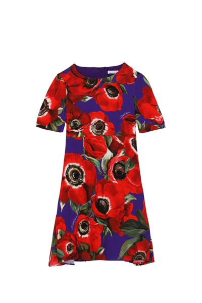 Dolce & Gabbana Kids' Anemone-print Midi Dress In Multicolor