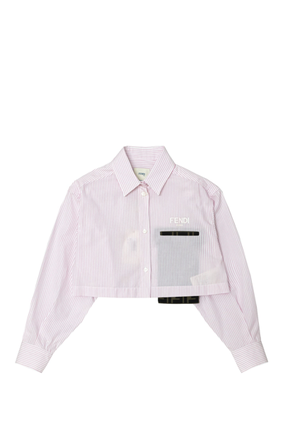 Fendi Kids' Pink Shirt For Girl With Logo In White