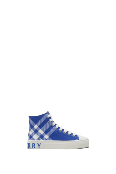 Burberry Kids' High Sneakers In Checked Cotton In Blue