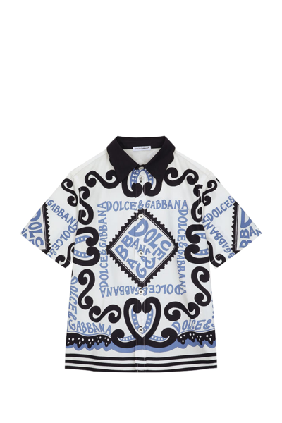 Dolce & Gabbana Kids' Marine Print Poplin Shirt In Multicolor