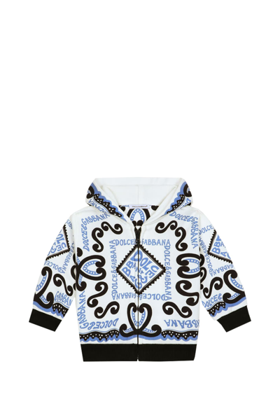 Dolce & Gabbana White Sweatshirt For Baby Boy With Bandana Print And Logo