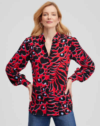 Chico's Twill Animal Print Tunic In Bright Red