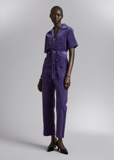 Other Stories Belted Corduroy Jumpsuit In Purple