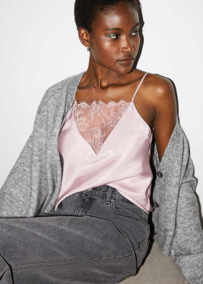 Other Stories Lace-trimmed Strappy Top In Pink