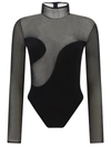 Nensi Dojaka Bodysuit With Asymmetric Line And Sheer Panels In Black