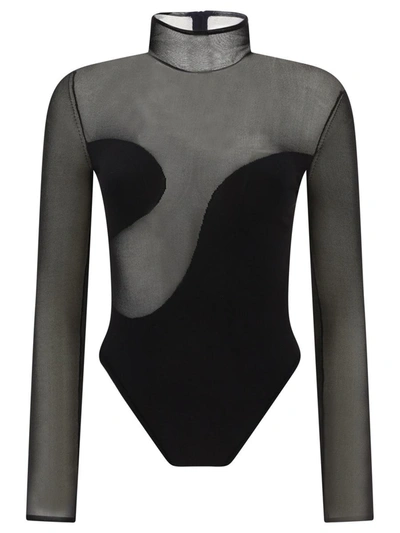 Nensi Dojaka Asymmetric Line Bodysuit In Black