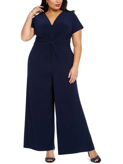 Vince Camuto Plus Womens Wide Leg Ruched Jumpsuit In Blue