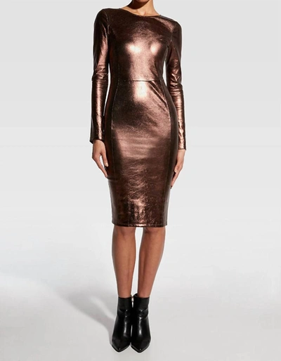 As By Df Mrs. Smith Stretch Leather Knee-length Dress In Gold