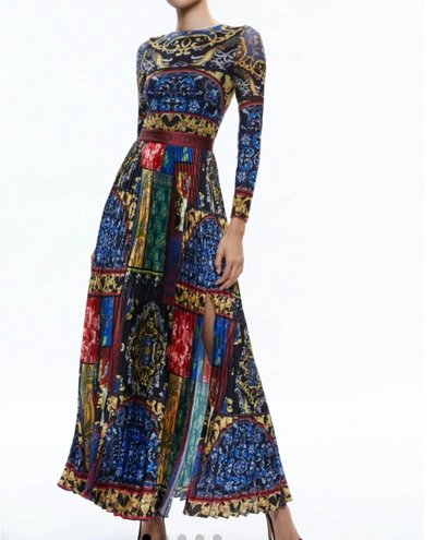 Alice And Olivia Ivey Printed Mesh And Satin Maxi Dress In Multi