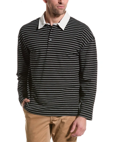 Allsaints Ave Long Sleeve Striped Polo Shirt In Black