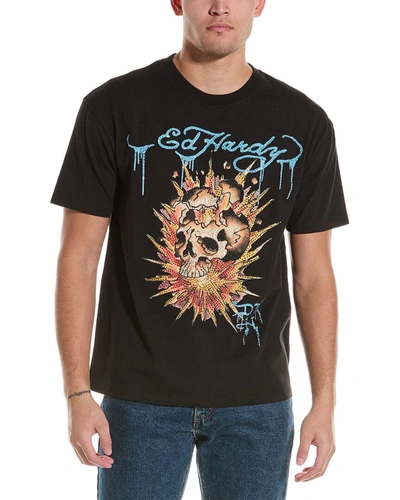 Ed Hardy Limited Edition Fire Skull T-shirt In Black