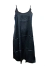 PJ HARLOW RUBY SATIN KNEE LENGTH GOWN WITH SPAGHETTI STRAPS & GATHERED BACK IN BLACK