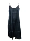 Pj Harlow Ruby Satin Knee Length Gown With Spaghetti Straps & Gathered Back In Black In Black