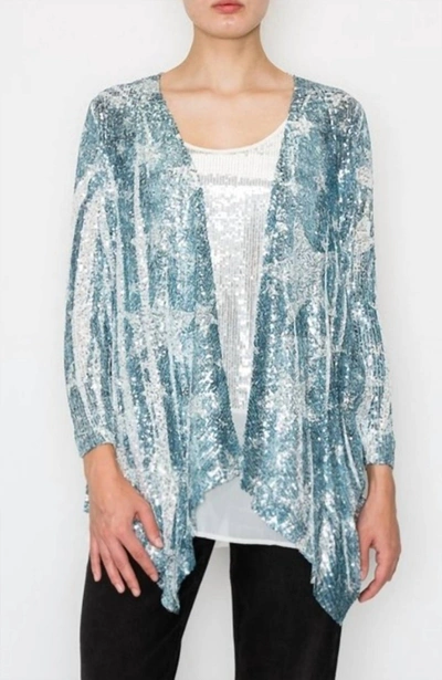 Origami Denim Star Sequin Cardigan In Blue