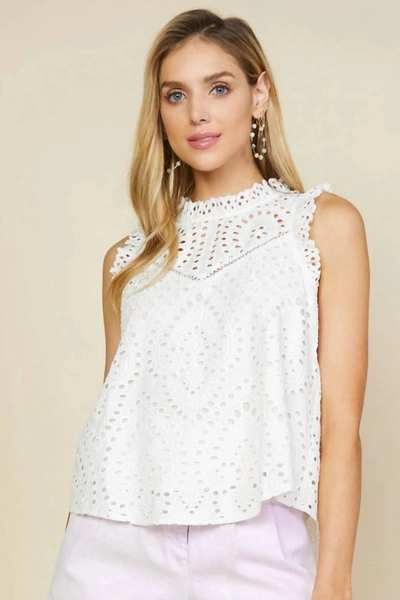 Skies Are Blue Lace Eyelet Cami Top In White
