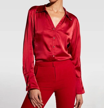 As By Df Billie Button-front Satin Blouse In Red
