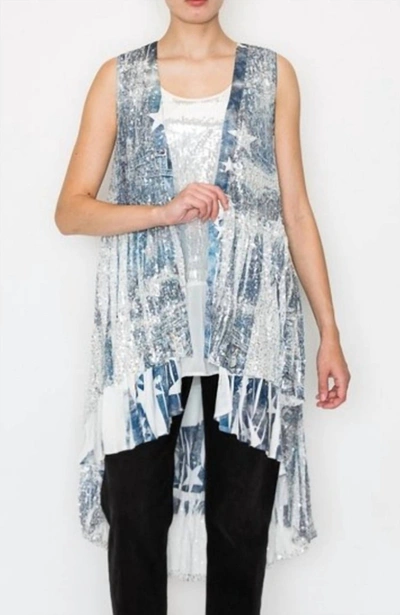 Origami Denim Star Sequin Vest In Grey