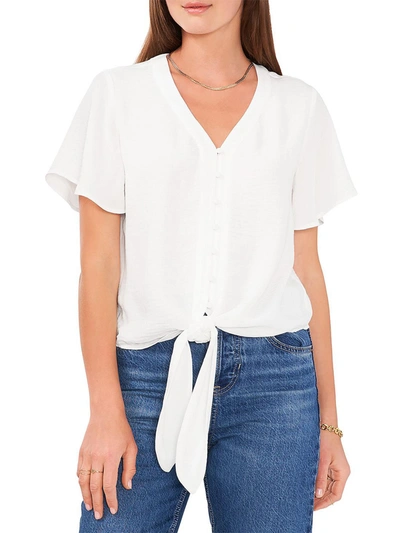 Vince Camuto Tie Hem Button Front Blouse In White