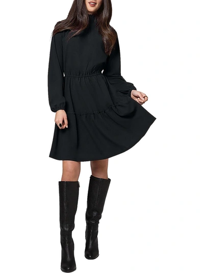 Leota Olive Womens Crepe Smocked Midi Dress In Black