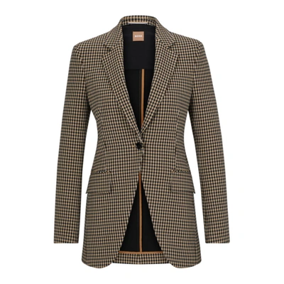 Hugo Boss Slim-fit Jacket In Checked Stretch Fabric In Beige