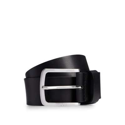 Hugo Boss Italian-leather Belt With Logo-engraved Buckle In Black