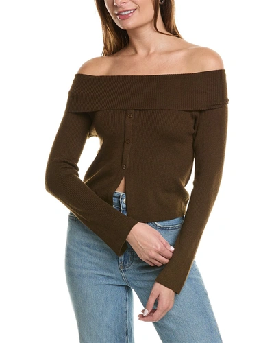 Serenette Button Front Wool-blend Sweater In Brown