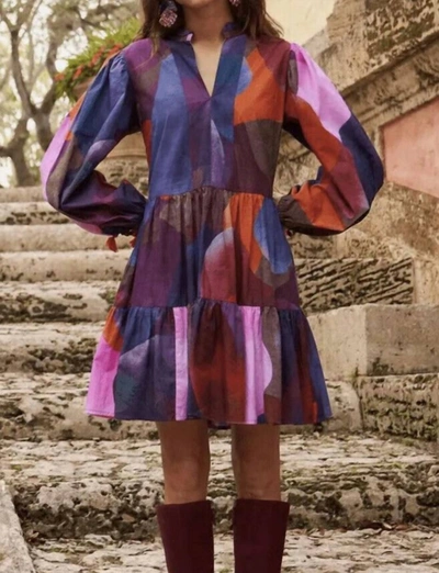 Oliphant Art Yoke Dress In Water Color In Multi