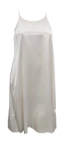 Pj Harlow Ruby Satin Knee Length Gown With Spaghetti Straps & Gathered Back In Pearl In Beige