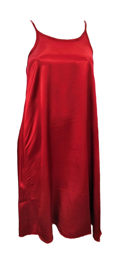 Pj Harlow Ruby Satin Knee Length Gown With Spaghetti Straps & Gathered Back In Red